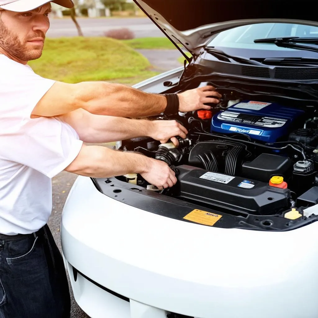 Mechanic working on a car