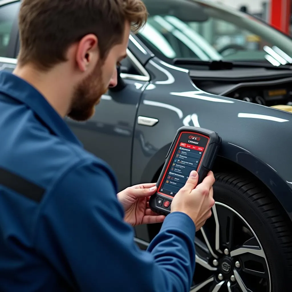 Mechanic Using a Carman Scan Tool