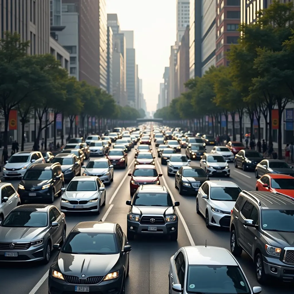 Busy City Street with Cars