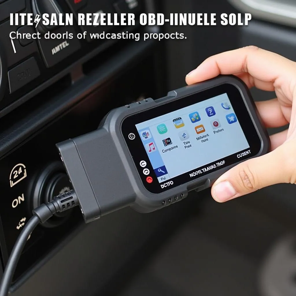 Cen Tech Deluxe OBD II scan tool connected to a car's OBD port