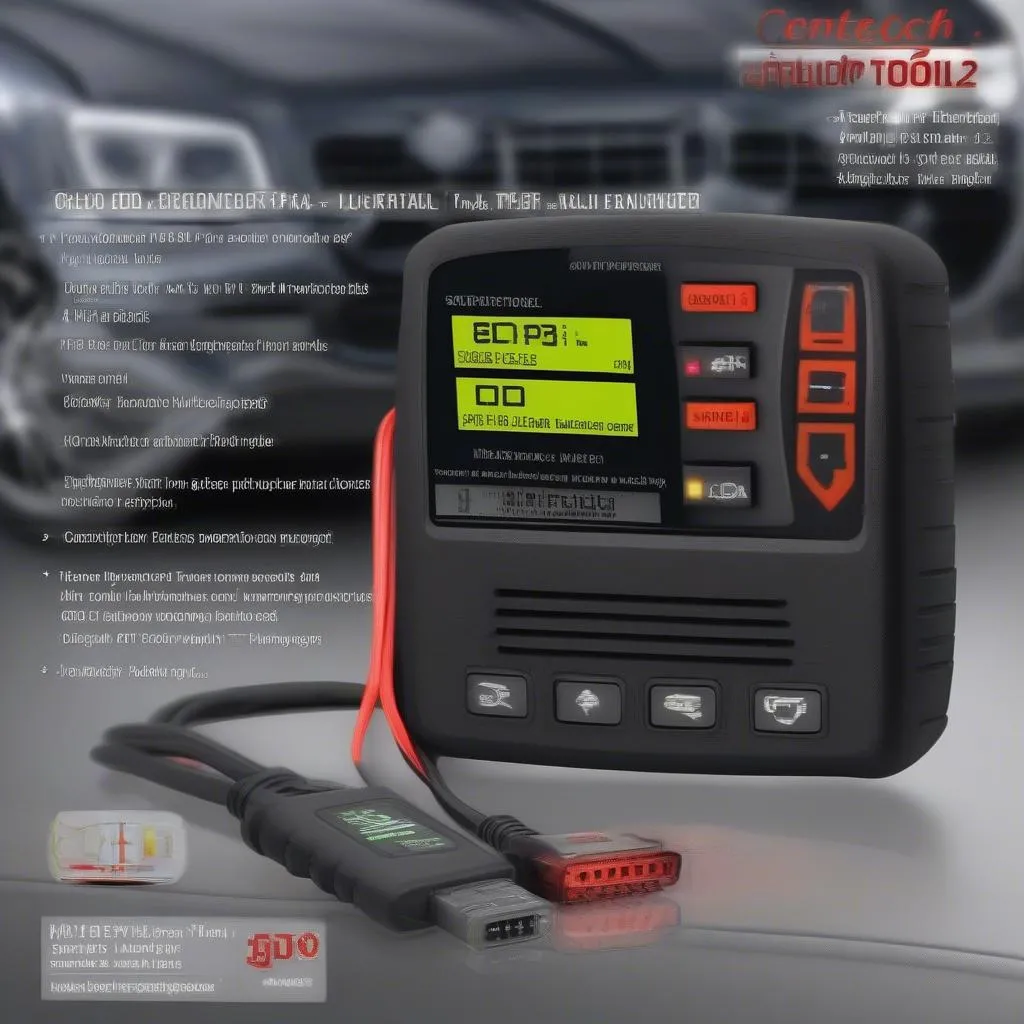 Centech OBD2 scan tool plugged into a car's OBD2 port