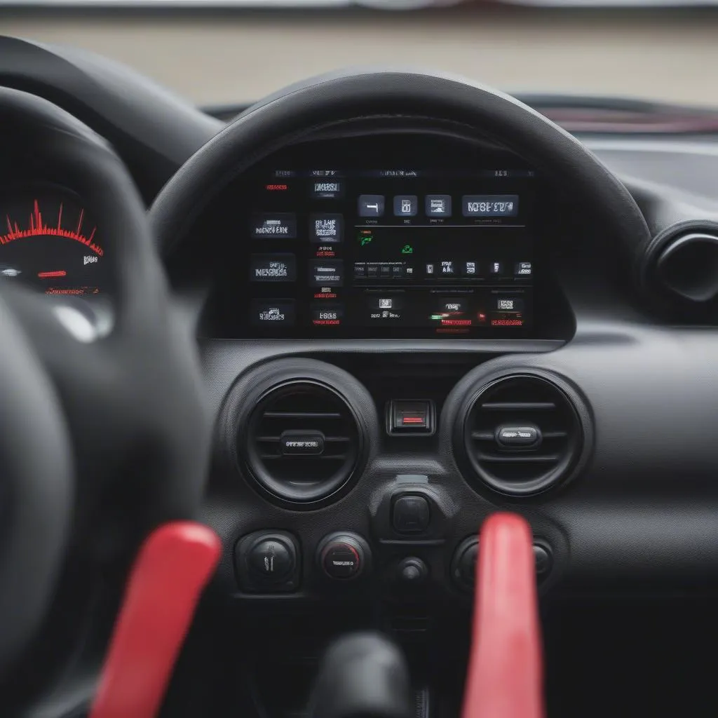 Centech OBD2 Scanner plugged into a Mazda car's OBD2 port