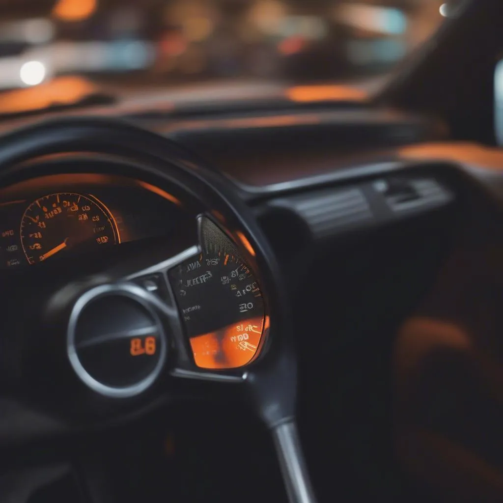 Car dashboard showing check engine light