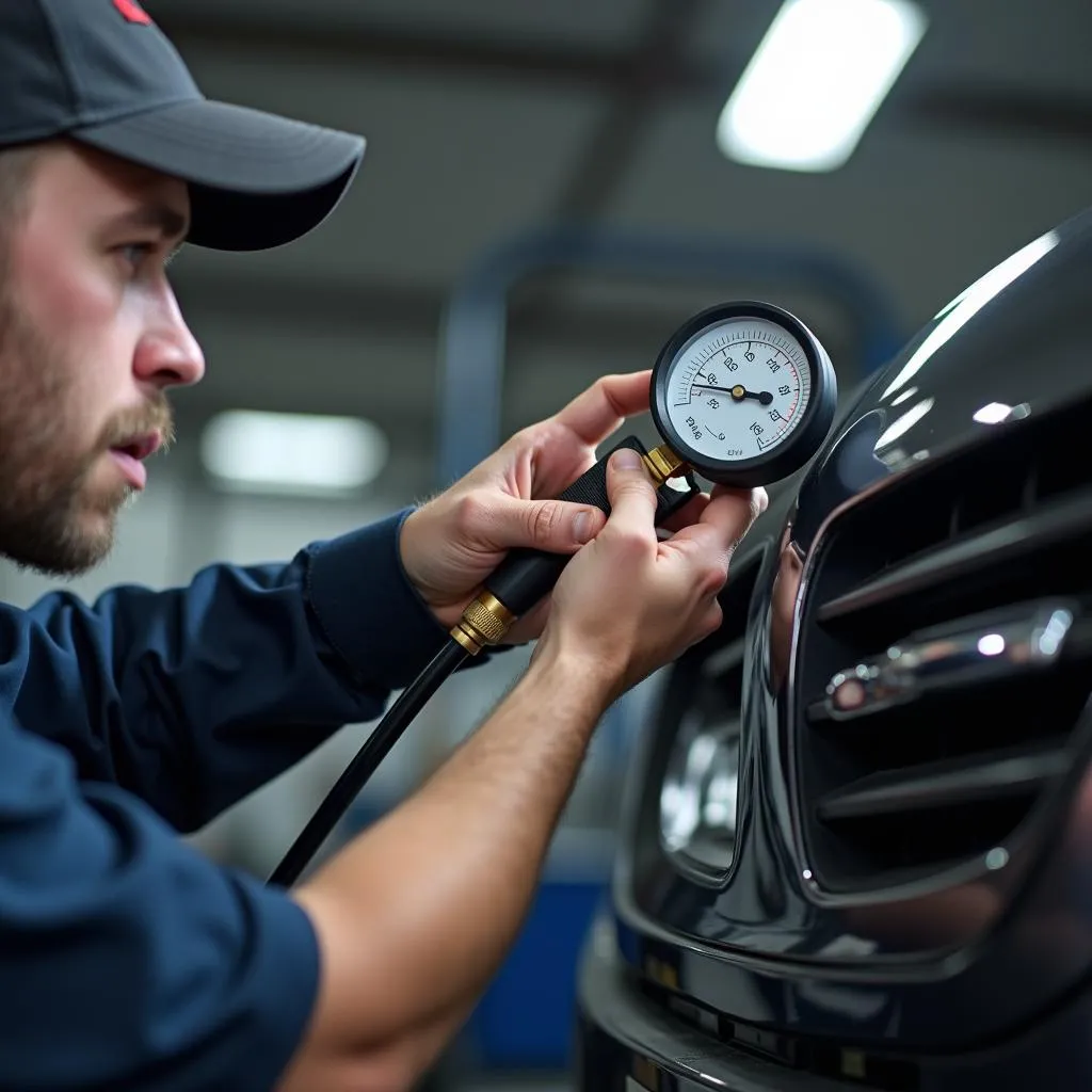 Mechanic Checking Car AC Coolant Level