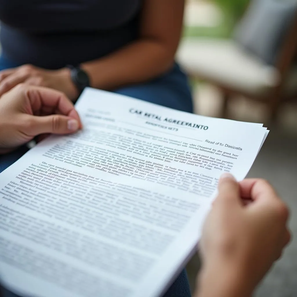 Traveler Reviewing Car Rental Agreement