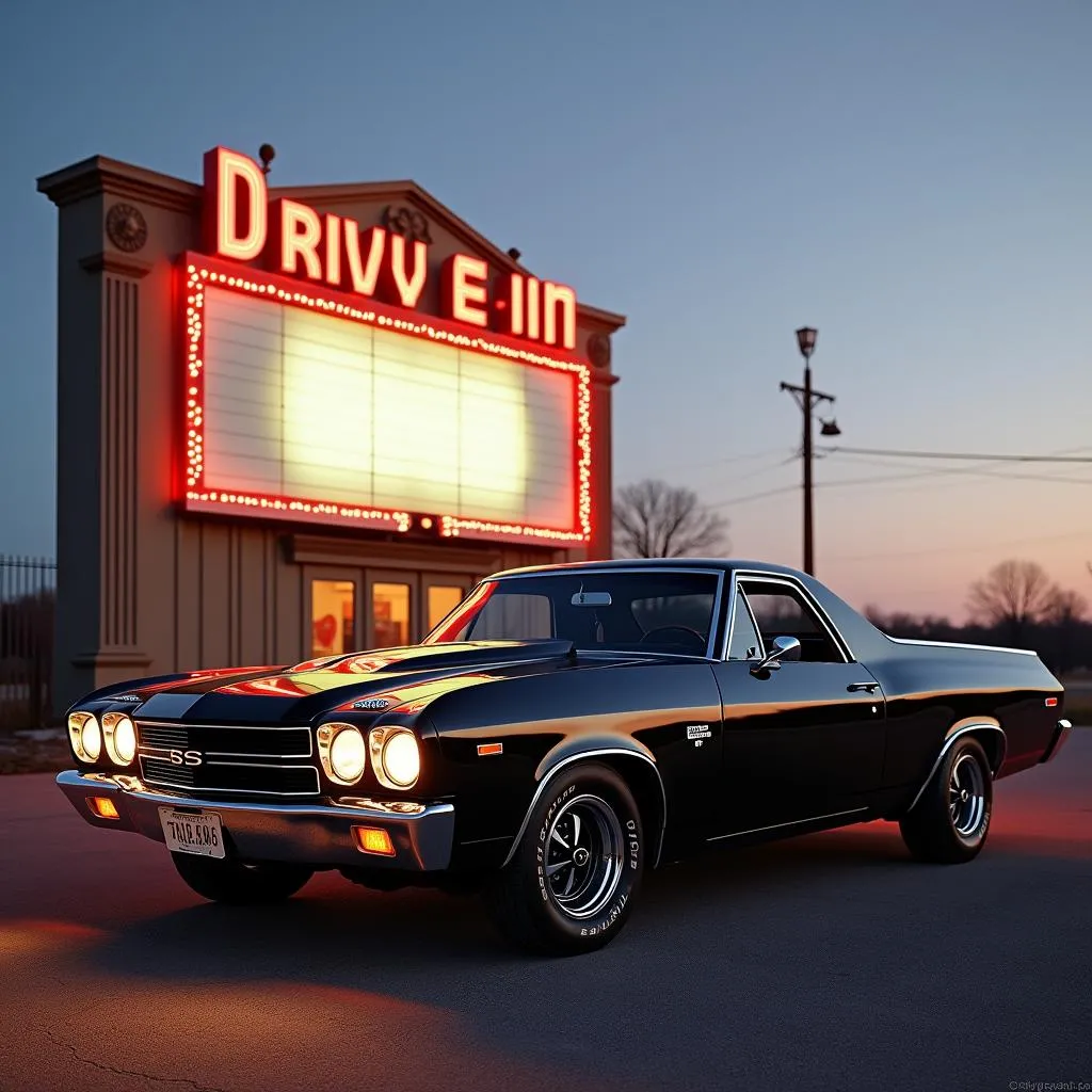 Classic Chevrolet El Camino at a drive-in theater