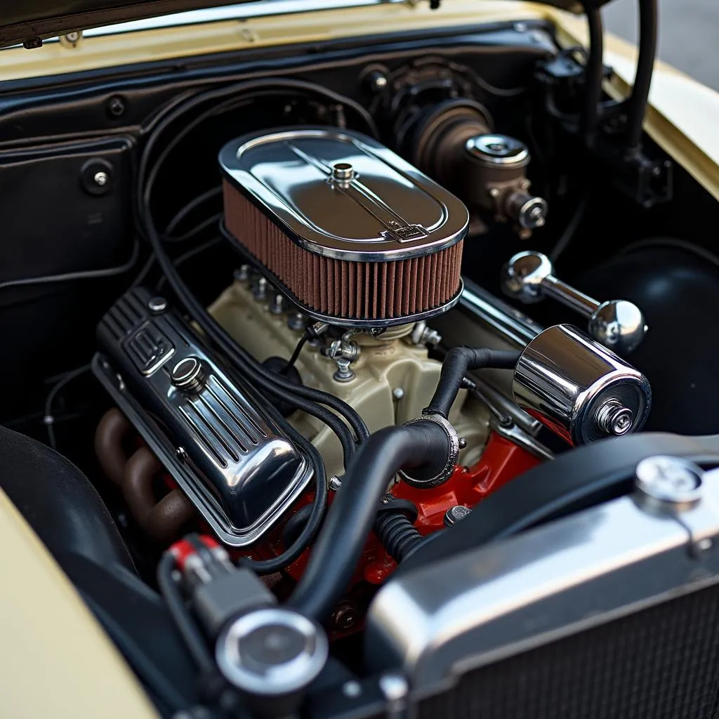 Close-up of a classic car engine