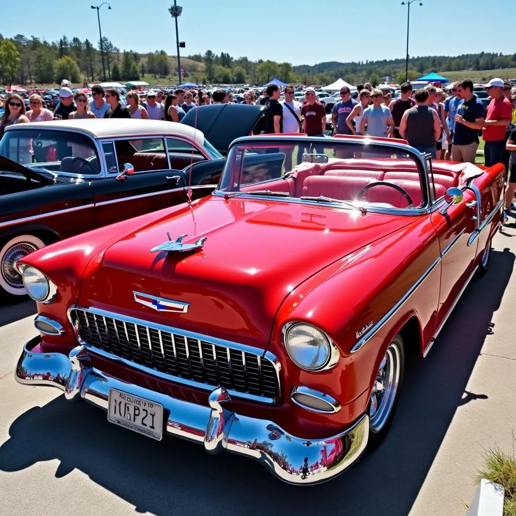 Enthusiasts at a Classic Car Show