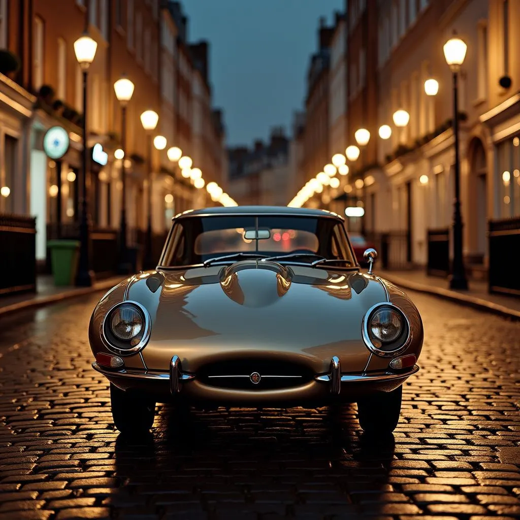 Classic Jaguar E-Type parked on a London street