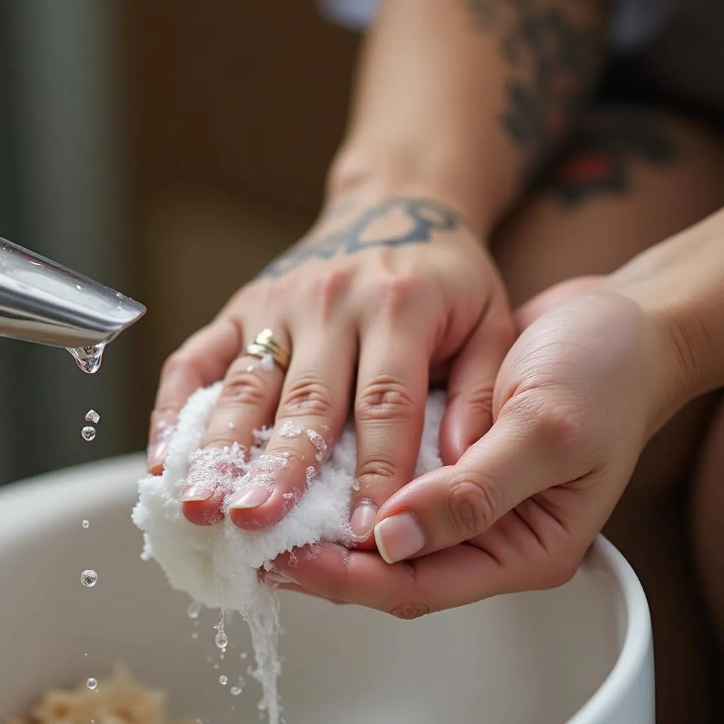 Cleaning a fresh tattoo