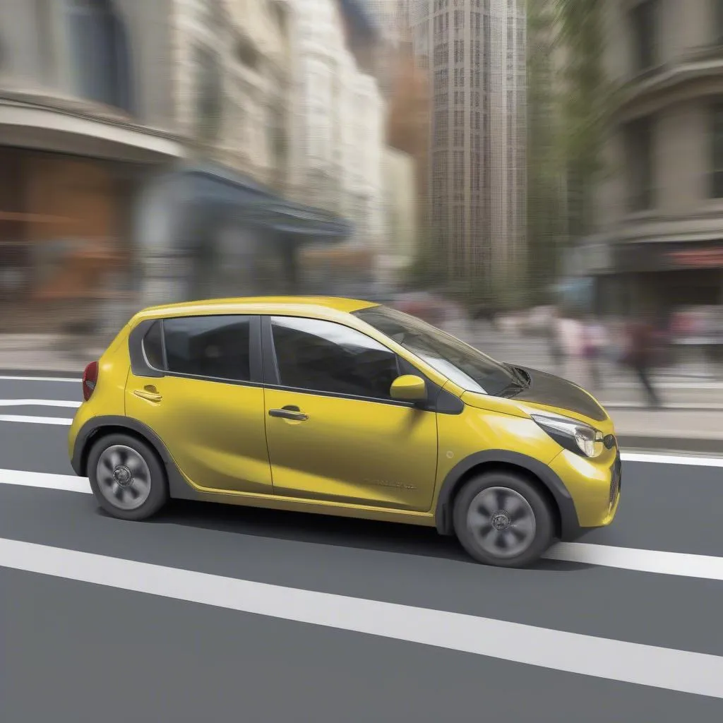 Fuel-Efficient Compact Car Driving Through a Cityscape