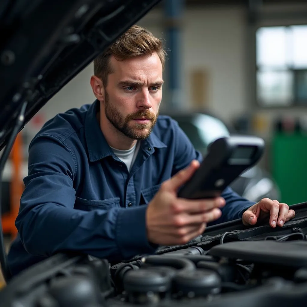  Confident Mechanic Using a Diagnostic Scanner on a Car