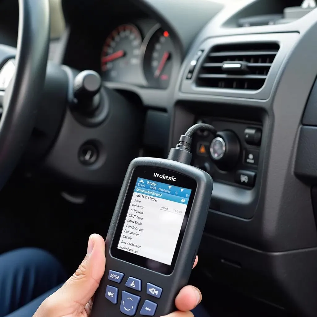 Mechanic Connecting OBD-II Scanner to Vehicle