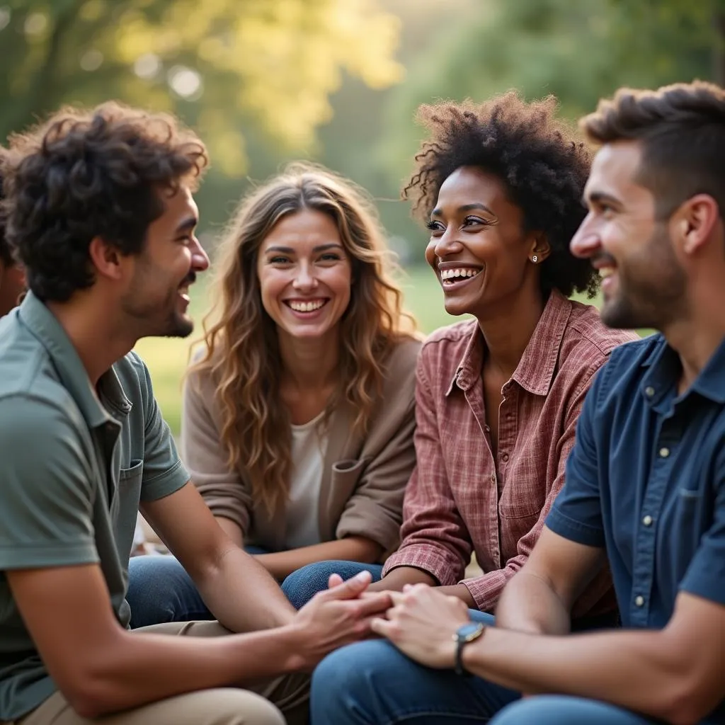 Group of people talking and laughing