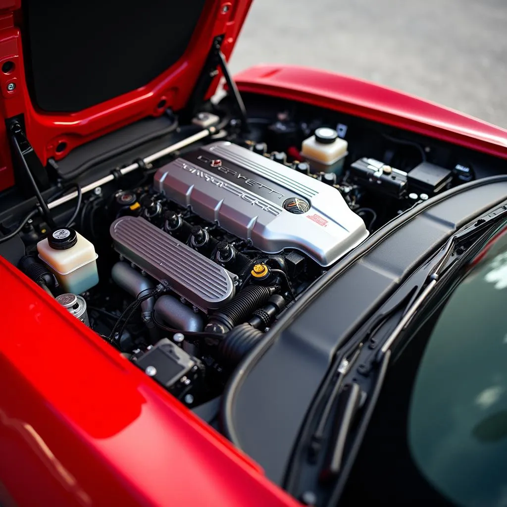 Close-up of a Corvette Stingray engine bay