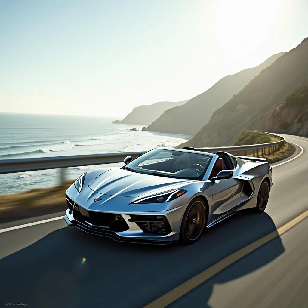 Corvette Stingray driving along the Pacific Coast Highway