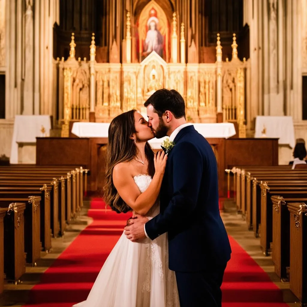 Couple Kissing in Church