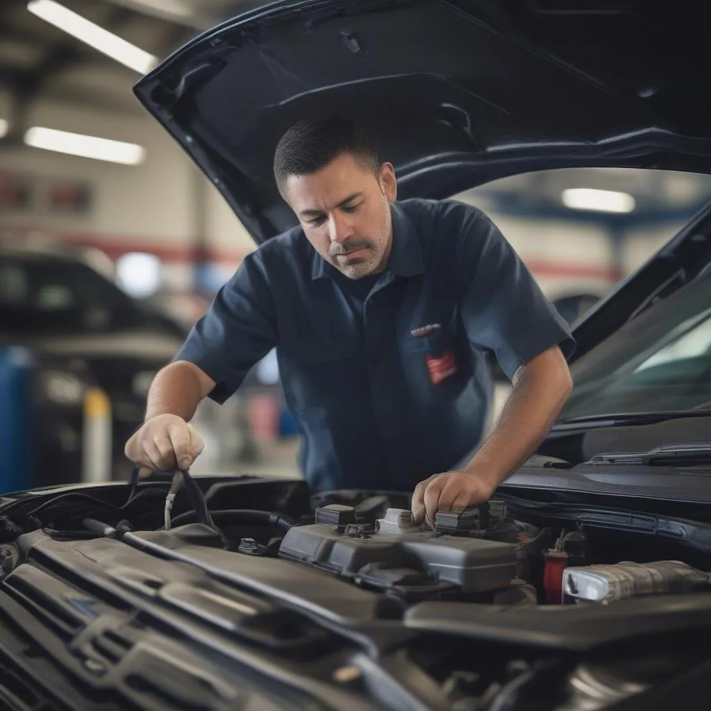 Dallas Mechanic Inspecting Car