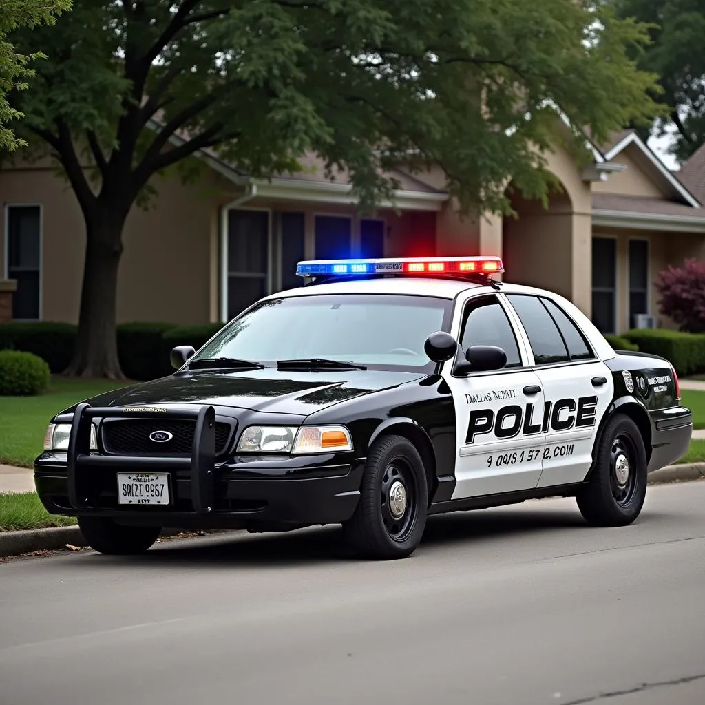 Dallas Police car parked on a residential street.