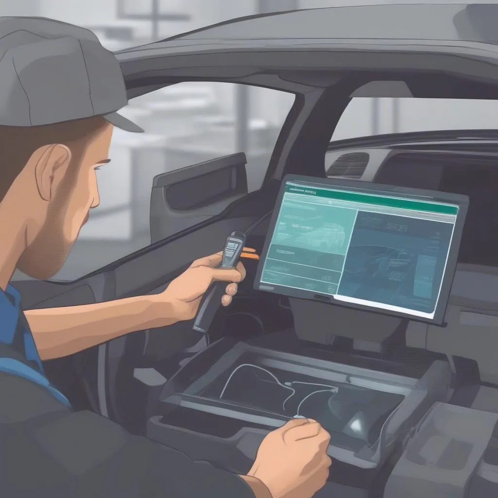 A mechanic using a dealer scanner to diagnose a car