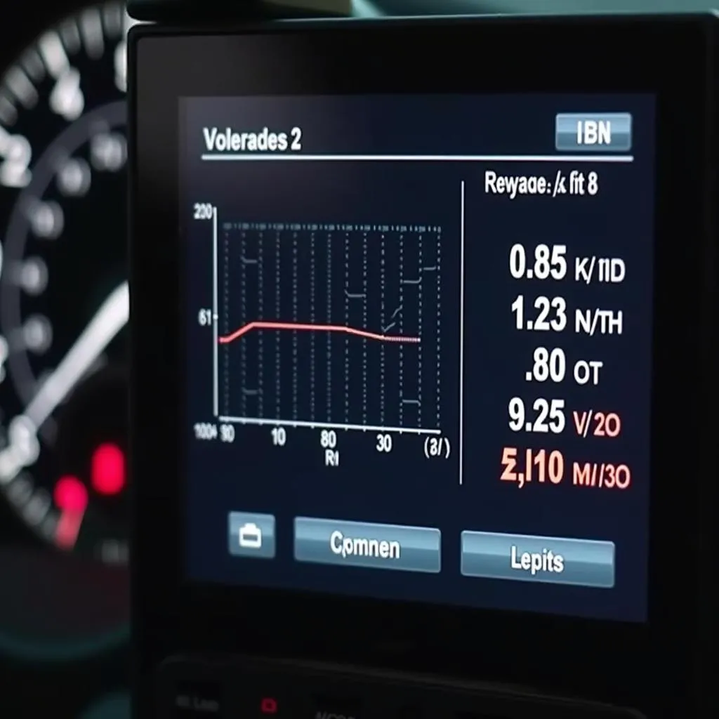 Close-up of a scan tool screen displaying engine data