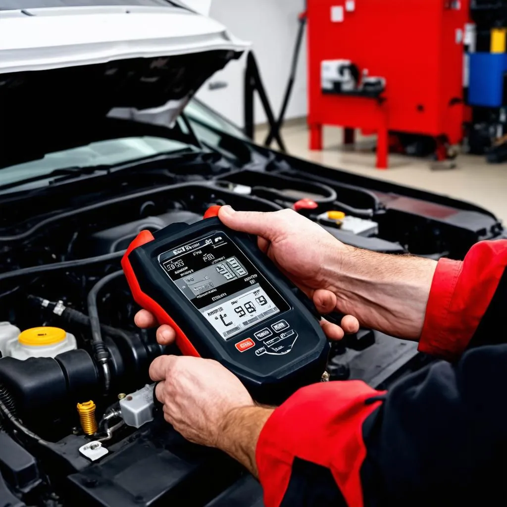 Mechanic using a diagnostic scan tool