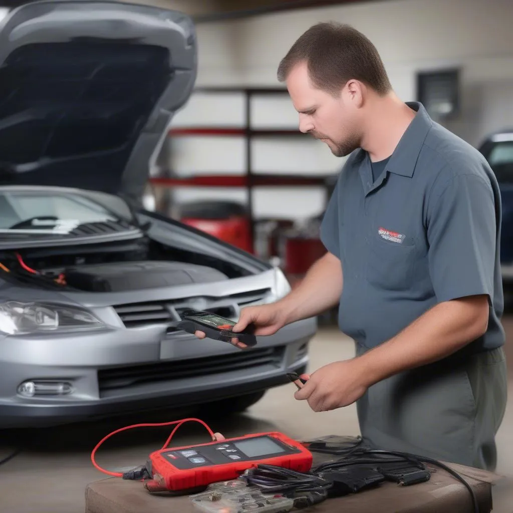 Mechanic Using Diagnostic Scanner