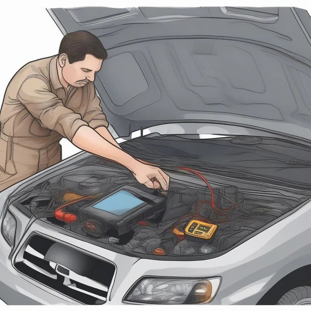 Diagnostic scanner plugged into a car's OBD-II port