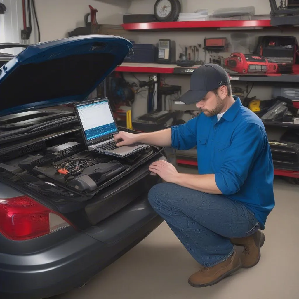 Mechanic Using a Diagnostics Laptop