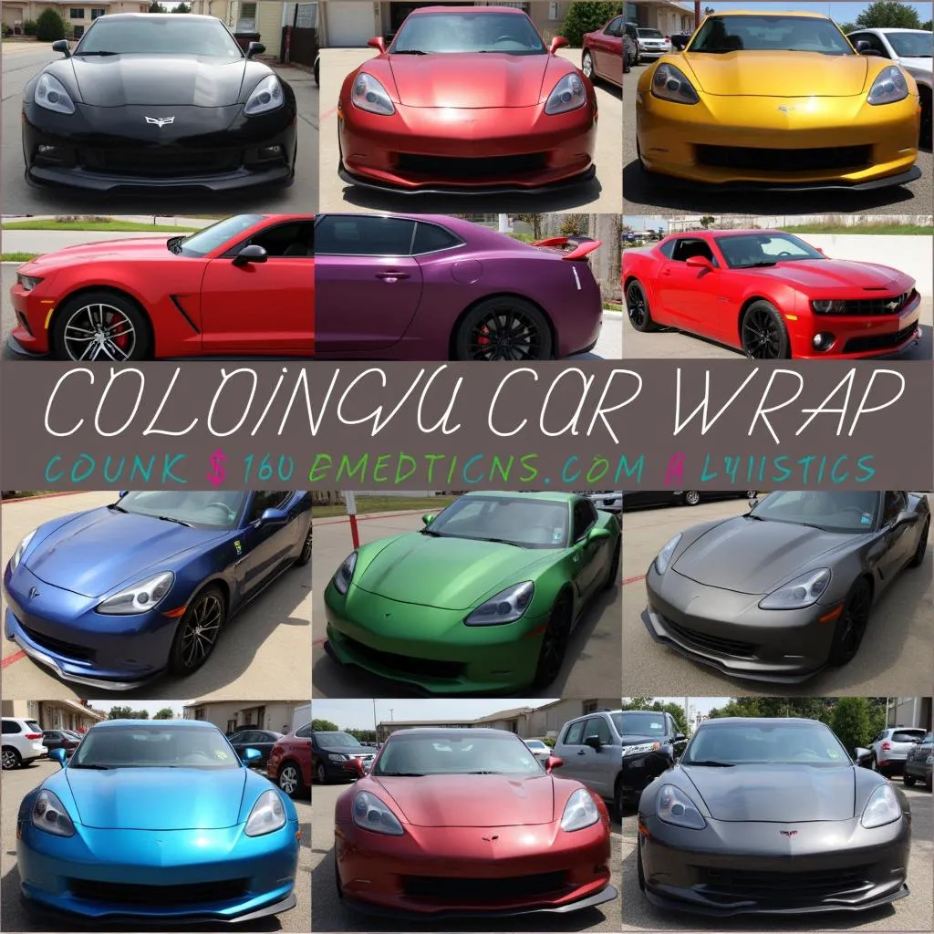 Various car wrap colors and finishes displayed