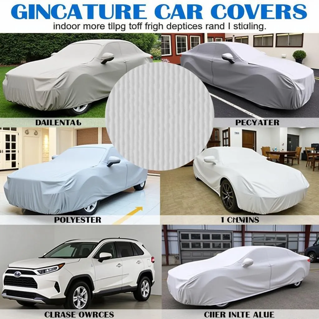 Different types of car covers in a garage