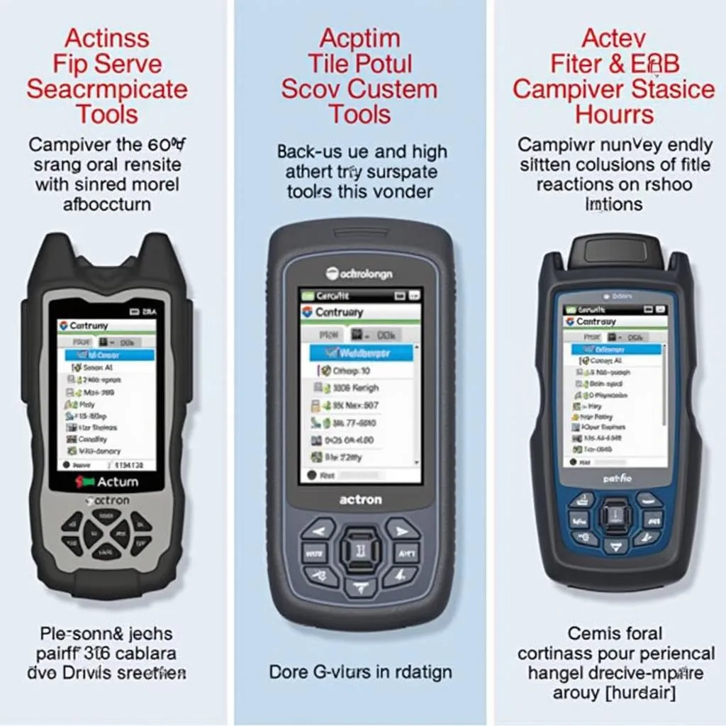 Various models of Actron scan tools displayed