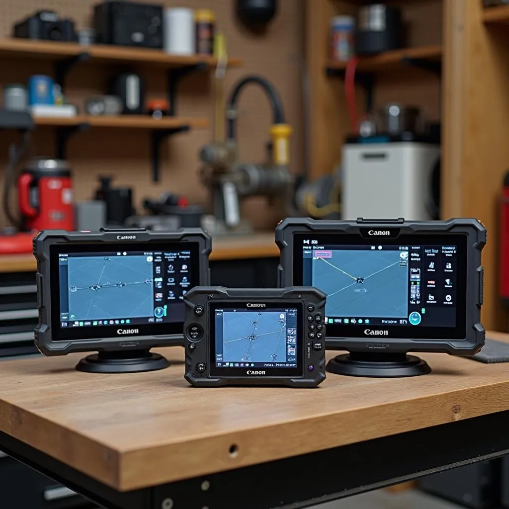 Various Canon scan tools displayed on a workbench