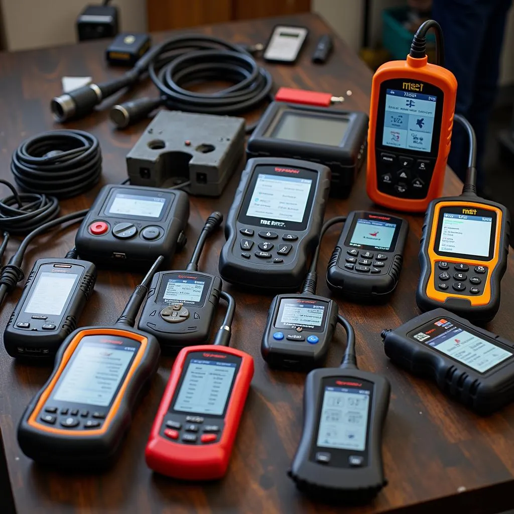 Variety of scan tools MX displayed on a workbench