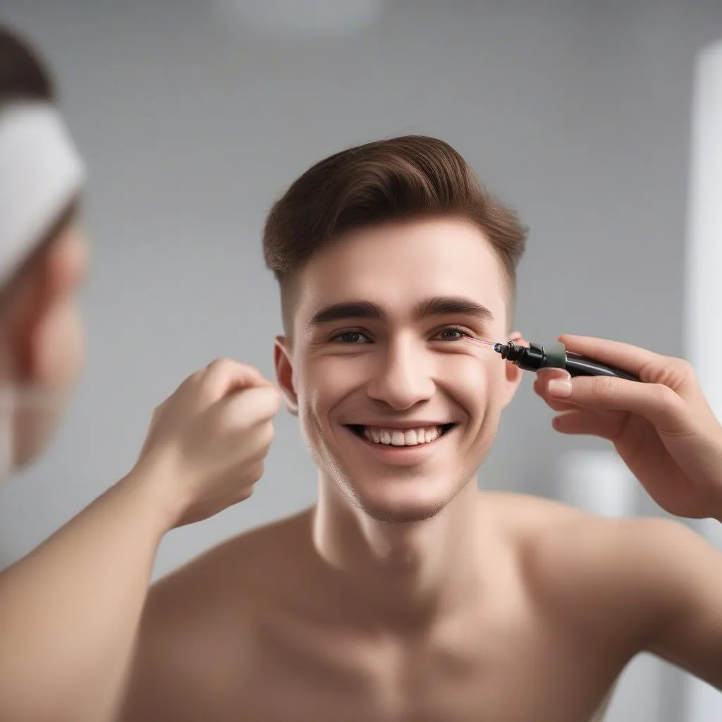 Man applying a serum to his face