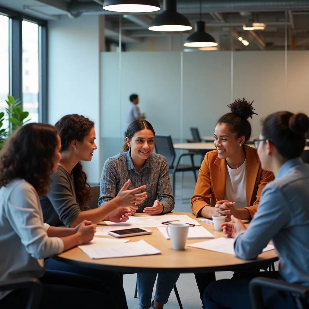 Diverse Verizon team collaborating in a modern office