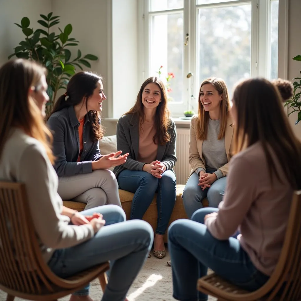 Diverse group of people talking and listening in a circle