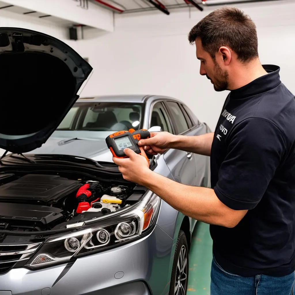 DIY Enthusiast Using Scanner in Garage