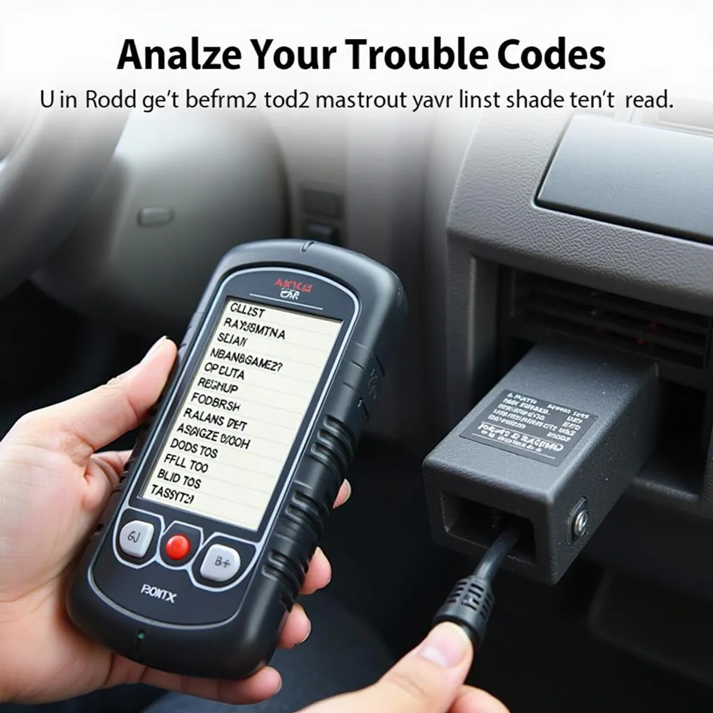 A DIY Tech 2 scan tool being used to diagnose a car engine problem in a garage