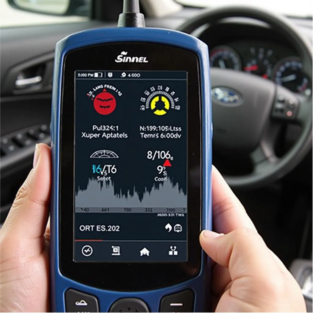 A mechanic using a DIY Tech 2 scan tool to view live data streaming from a car's ECU