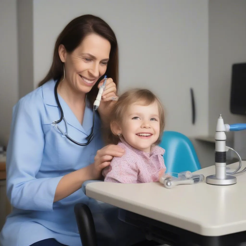 Pediatrician examining a child at an urgent care center