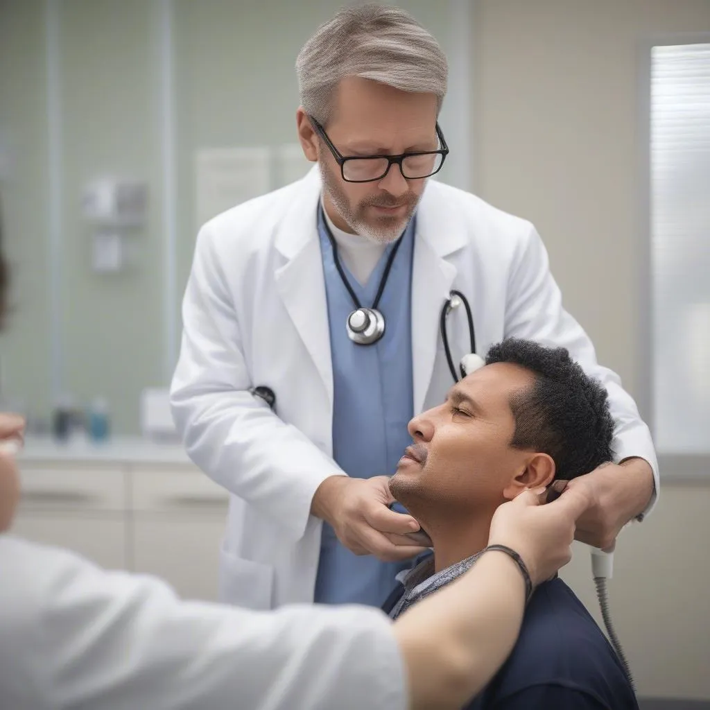 Doctor examining a patient in an urgent care exam room