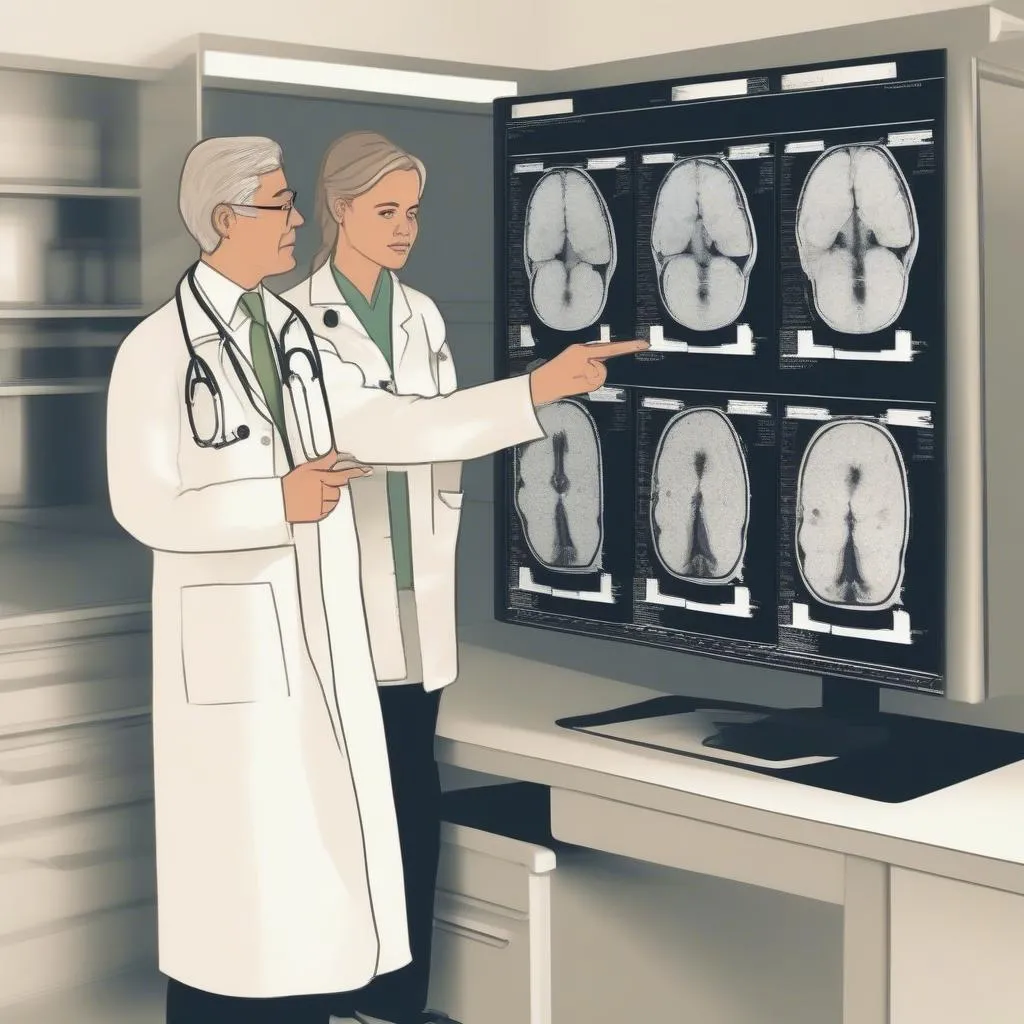 Doctor explaining a PET scan image