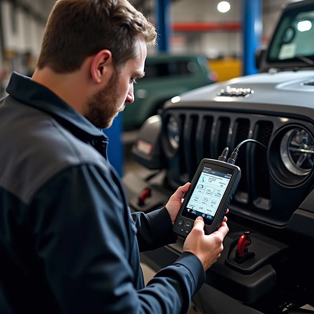 Mechanic Using a Dodge DRBIII Scan Tool