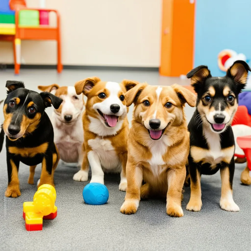 Happy dogs playing at day care