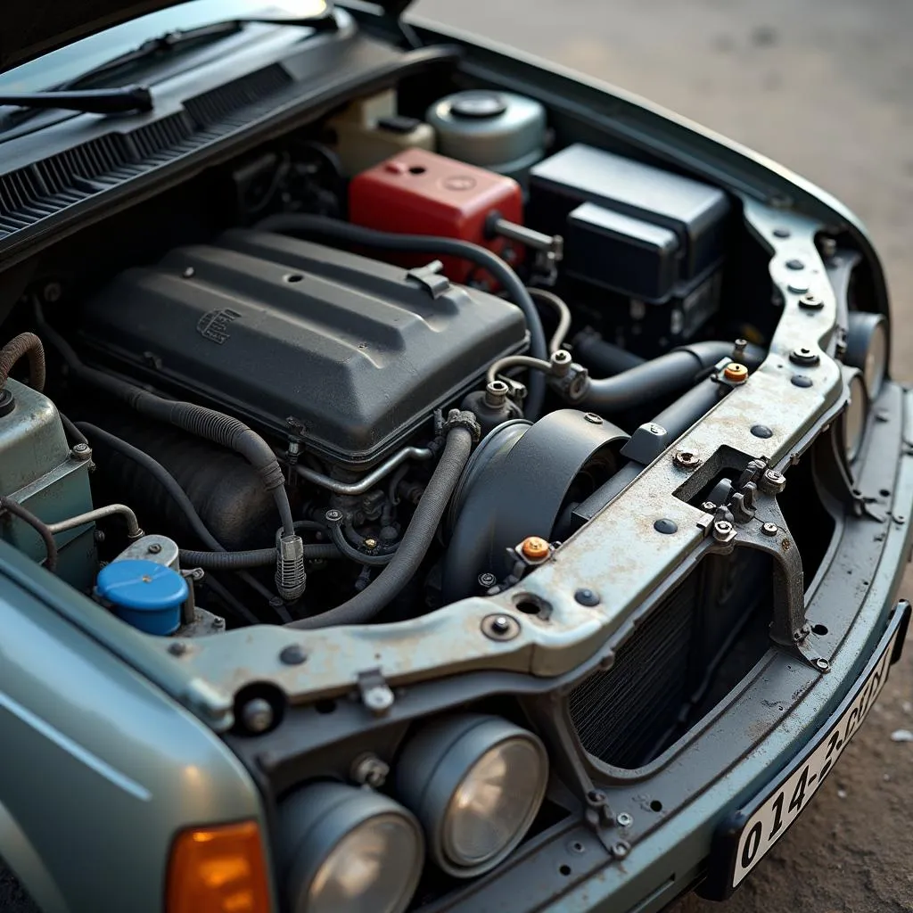 Broken engine in a car repair shop