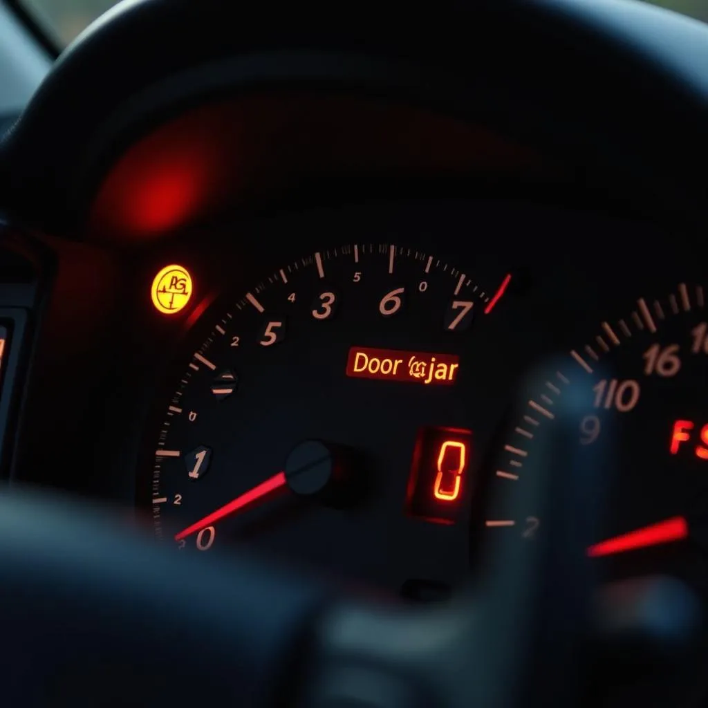 Car Dashboard Showing Door Ajar Warning Light