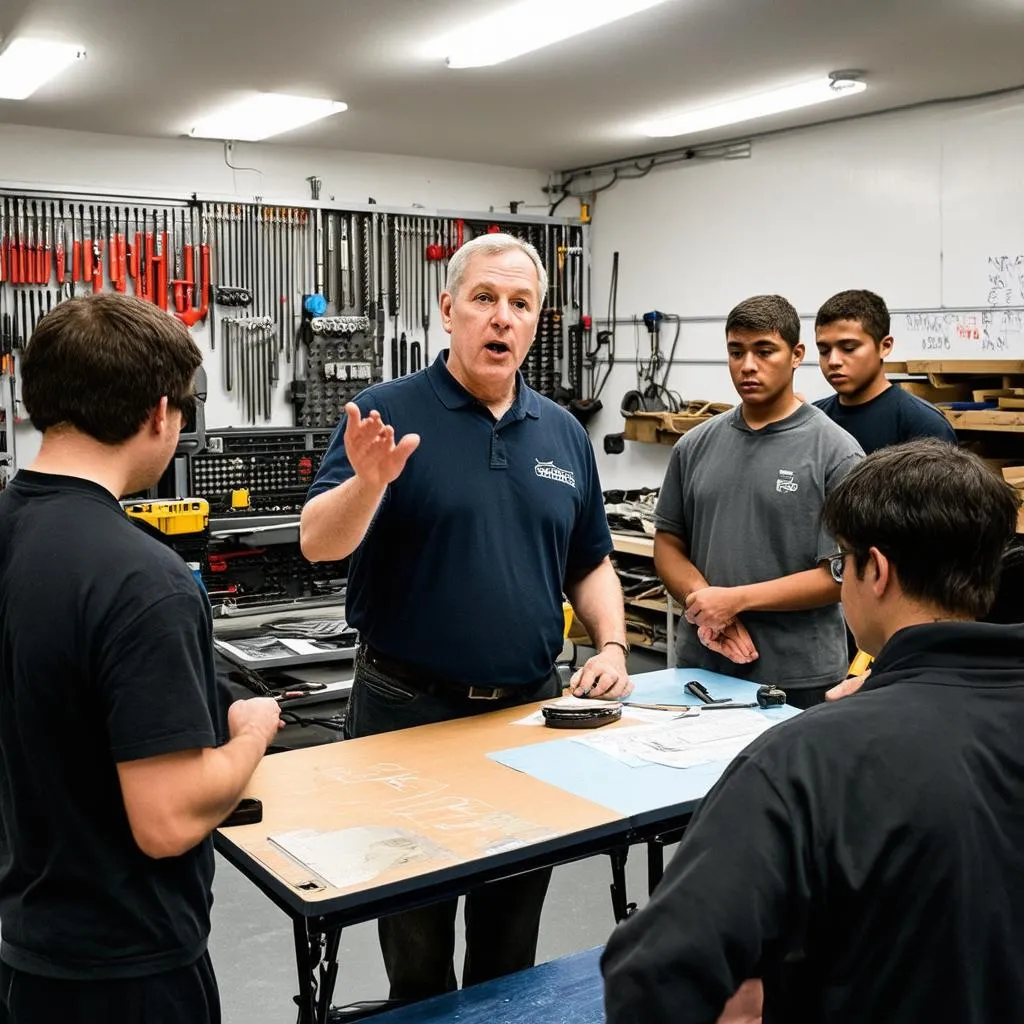 Doug Des Autels teaching automotive mechanics