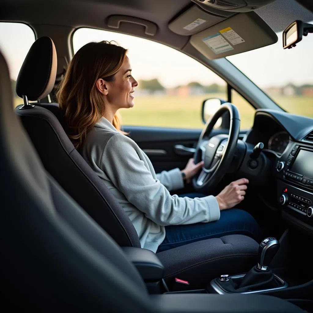 Driver using a car seat cushion for a comfortable drive