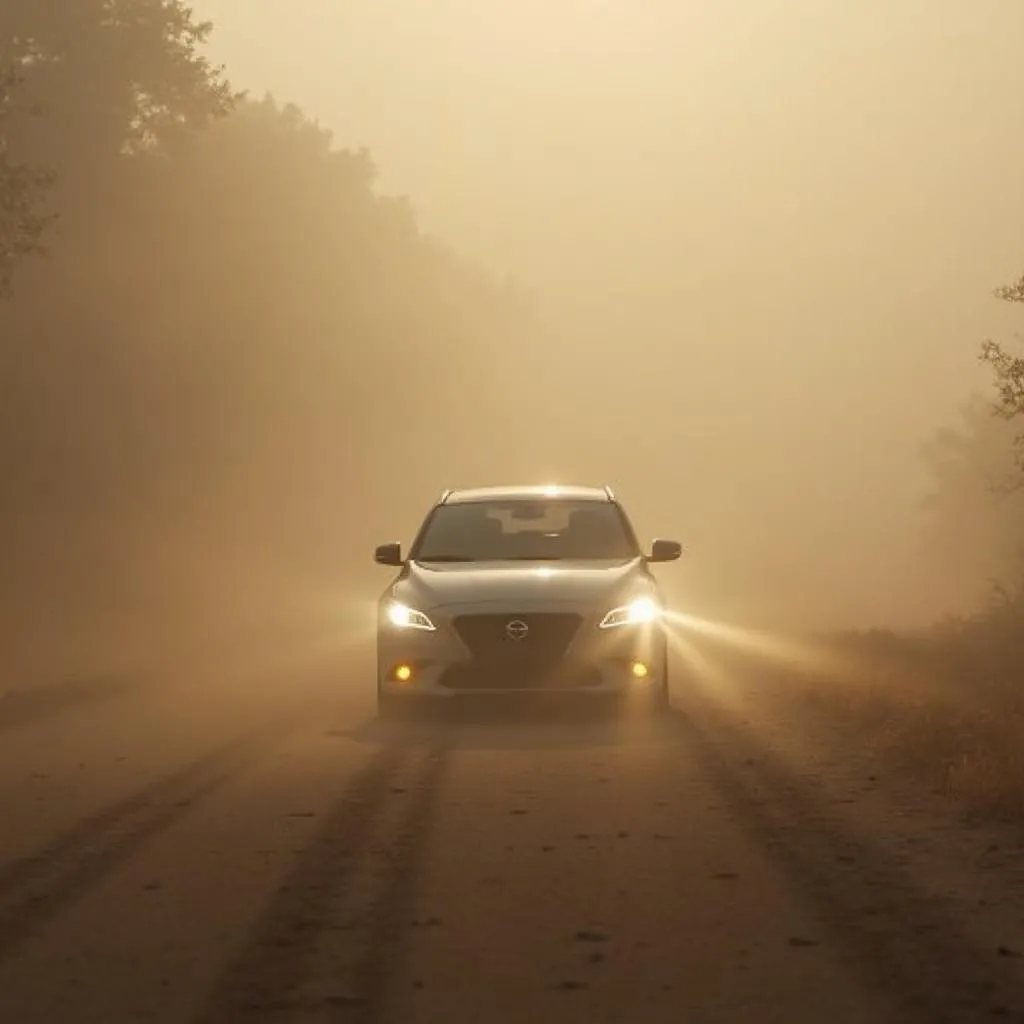 Driving on a dusty road with reduced visibility